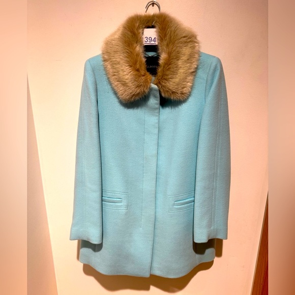 Vintage Talbots Powder Blue Pea Coat With Removable Fur Collar size S - Picture 1 of 5